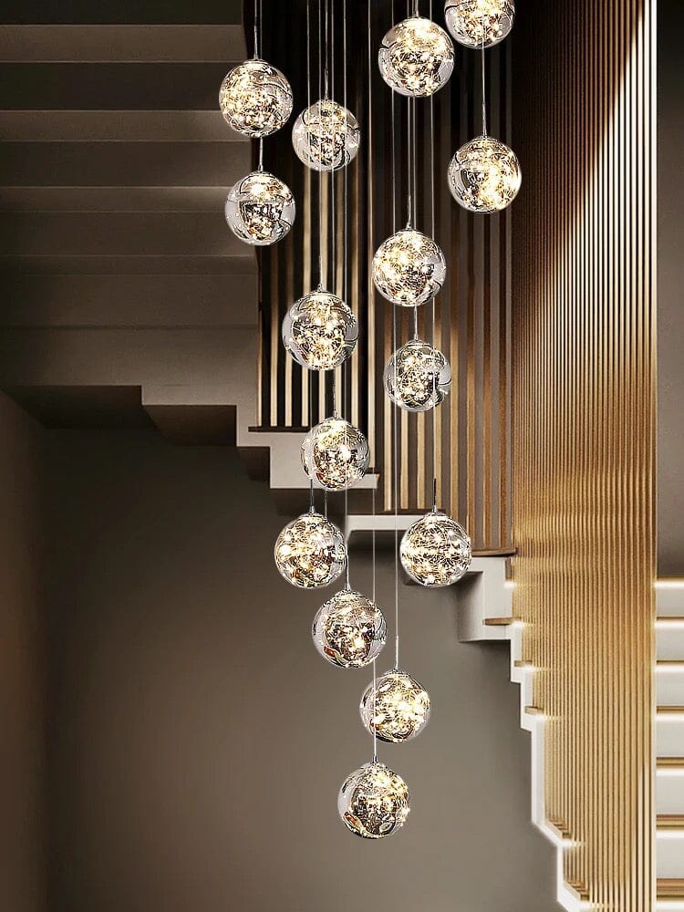 AstraLumen Glass Orb Staircase Chandelier Elevates Stairway Lighting