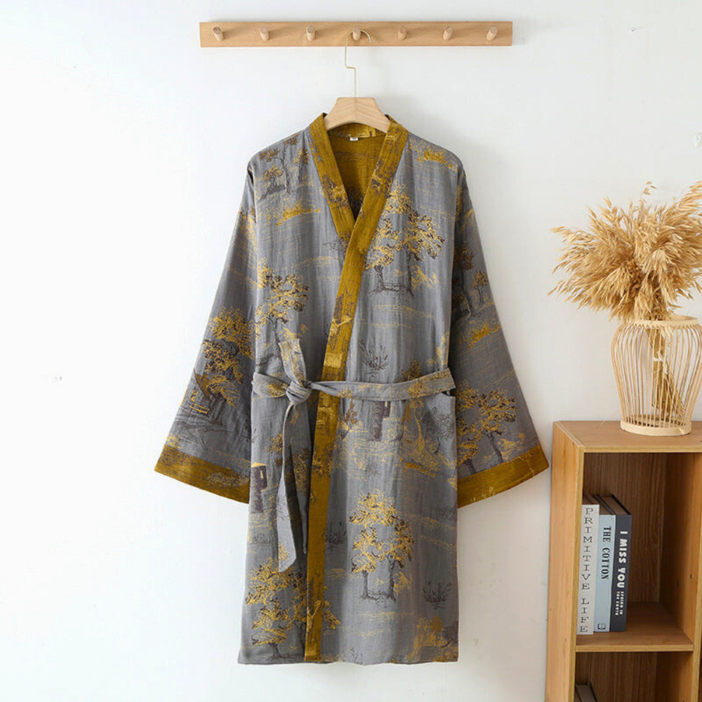Kimono de détente en coton pur Élégance Rustique pour femmes