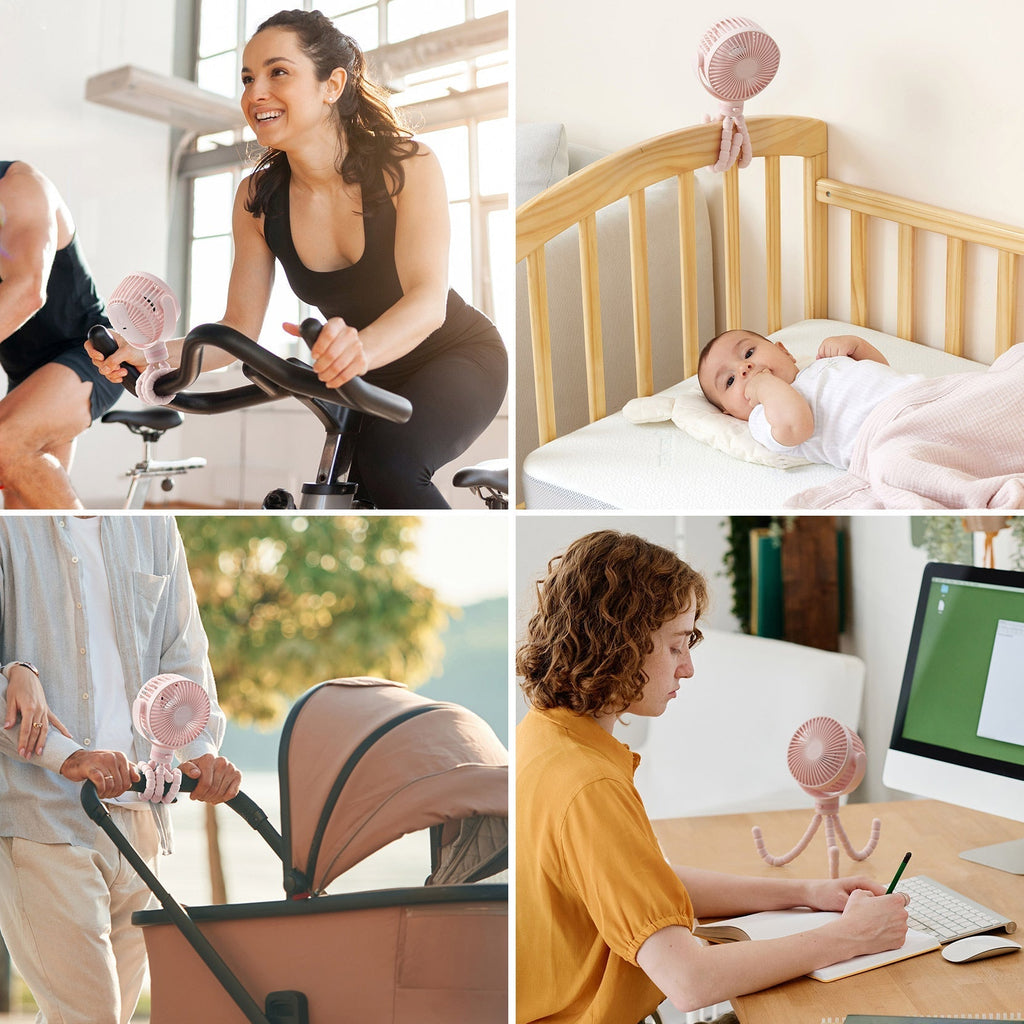 FlexGrip kinderwagenventilator draagbare USB-oplaadbare octopusventilator voor babyspullen