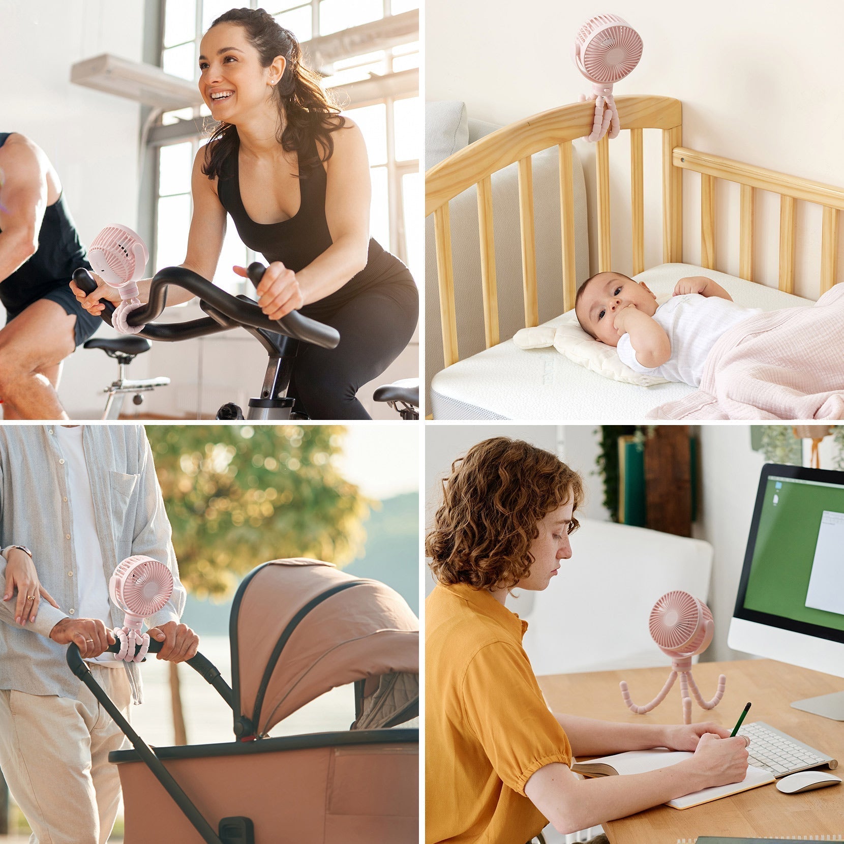 FlexGrip kinderwagenventilator draagbare USB-oplaadbare octopusventilator voor babyspullen