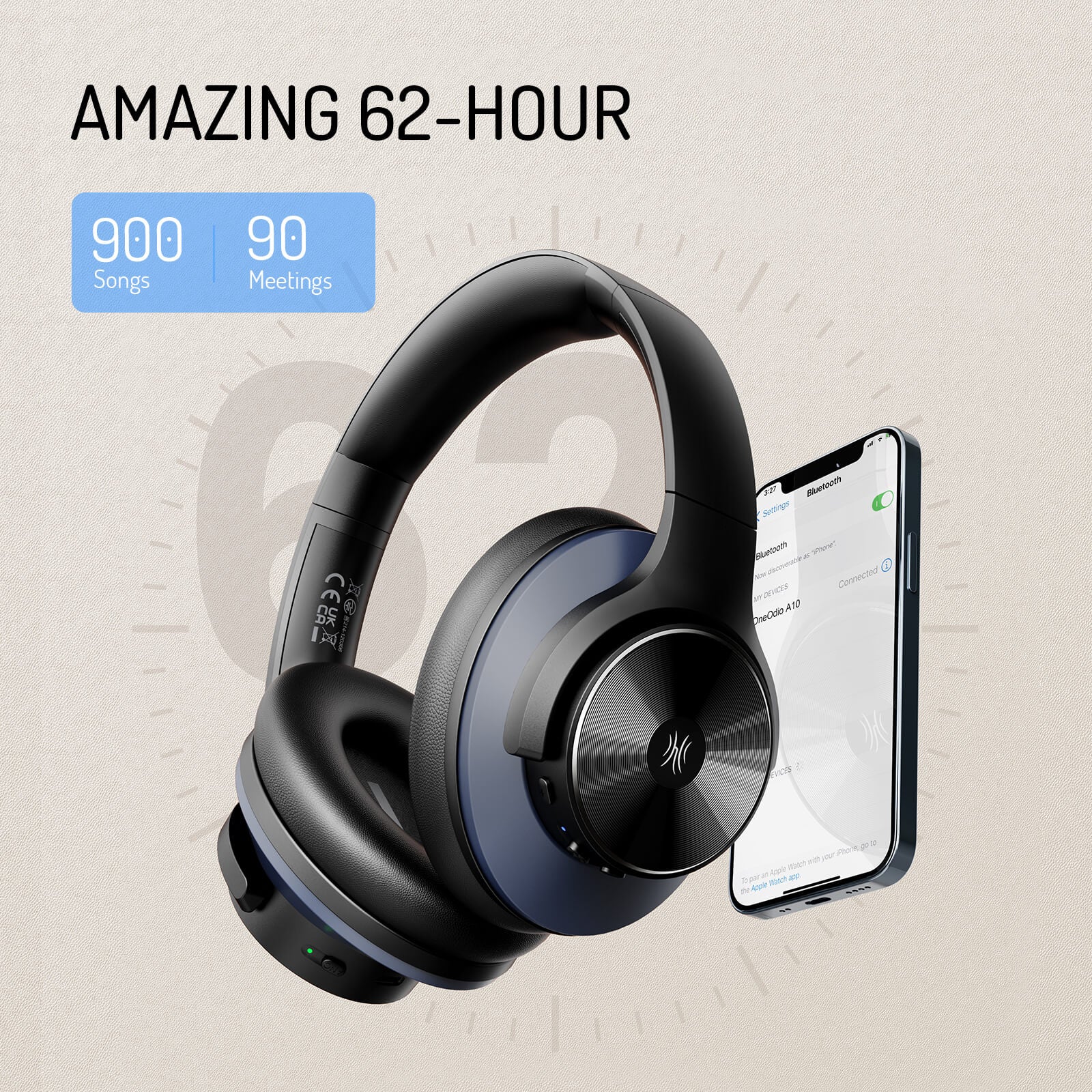 Kirrea Kablosuz Kulak Üstü Kulaklıklar, ANC ve Bluetooth 5.0 Mikrofonlu