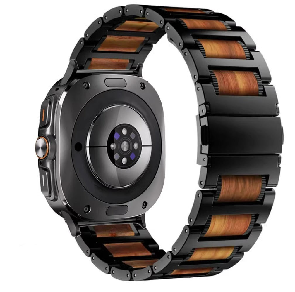 Aveline Doğal Kırmızı Sandal Ağacı ve Metal Kayış Samsung Watch Ultra için