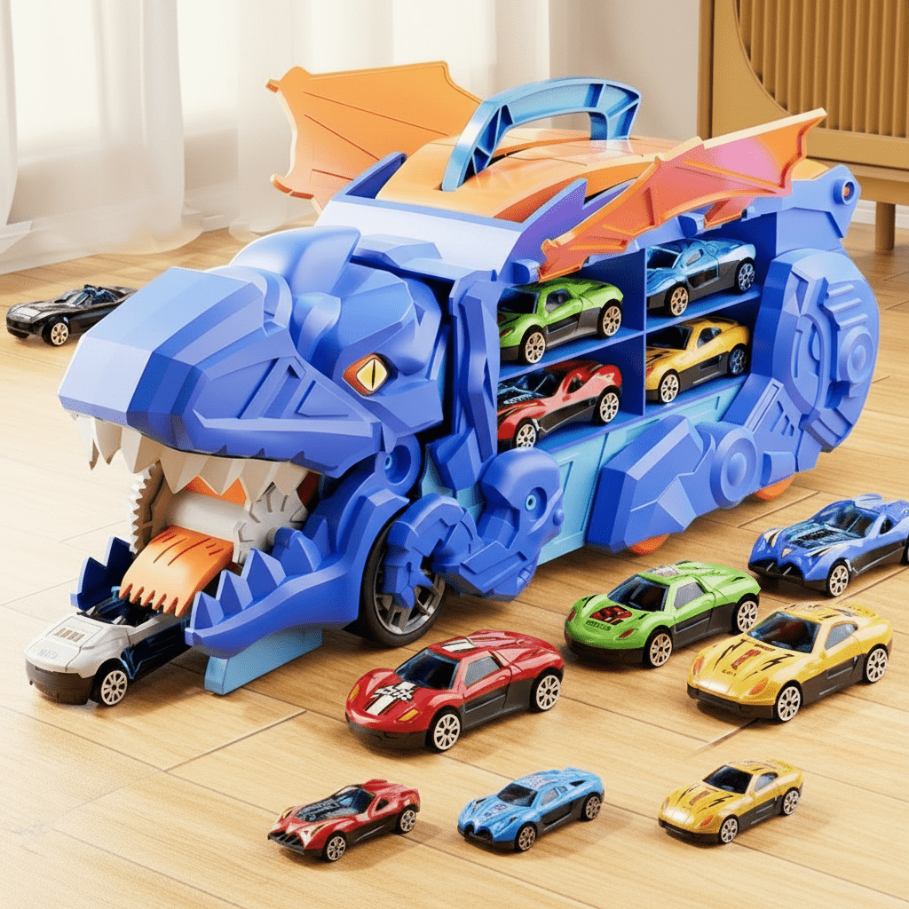 Conjunto de Brinquedos de Dinossauros com Carros e Pistas de Corrida