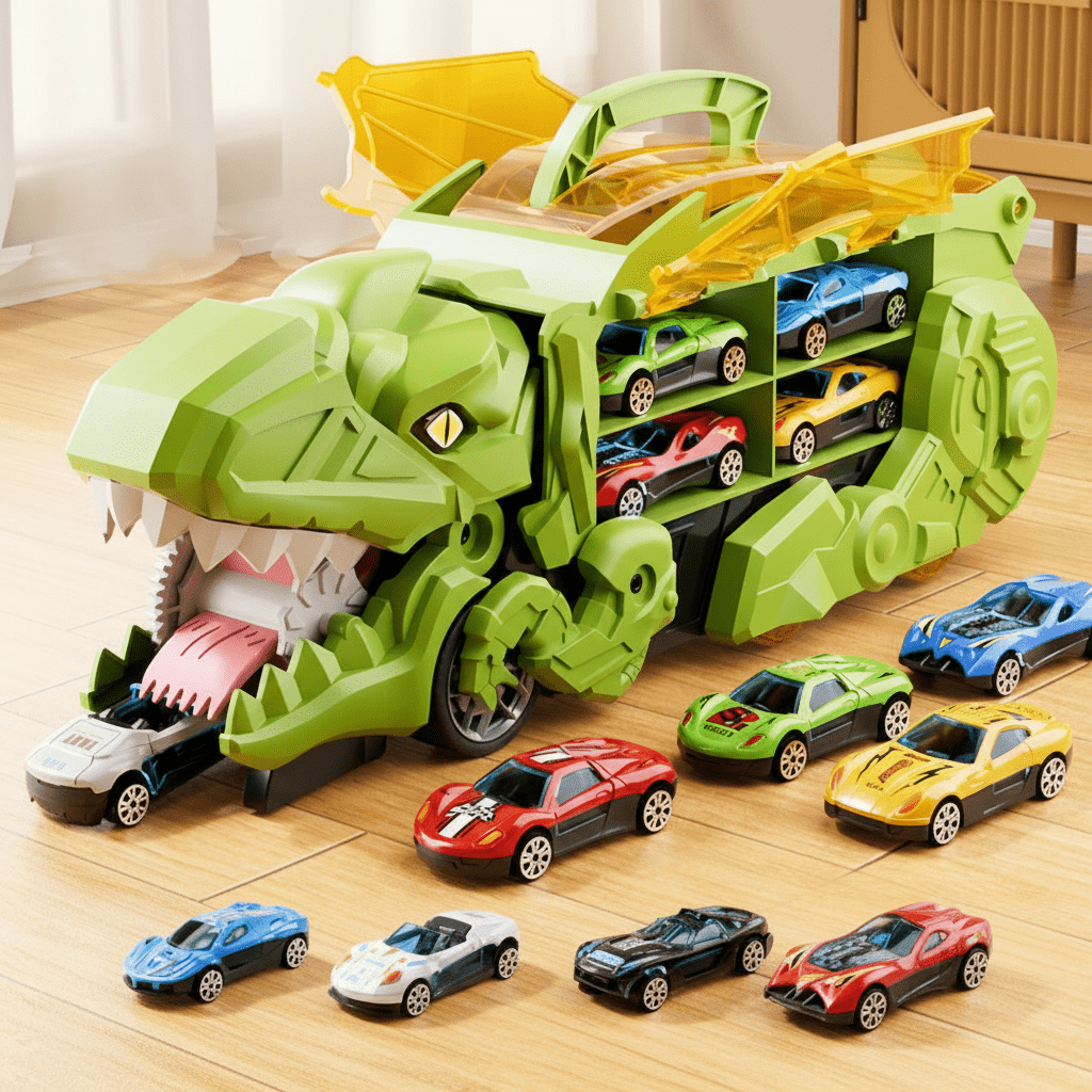Conjunto de Brinquedos de Dinossauros com Carros e Pistas de Corrida