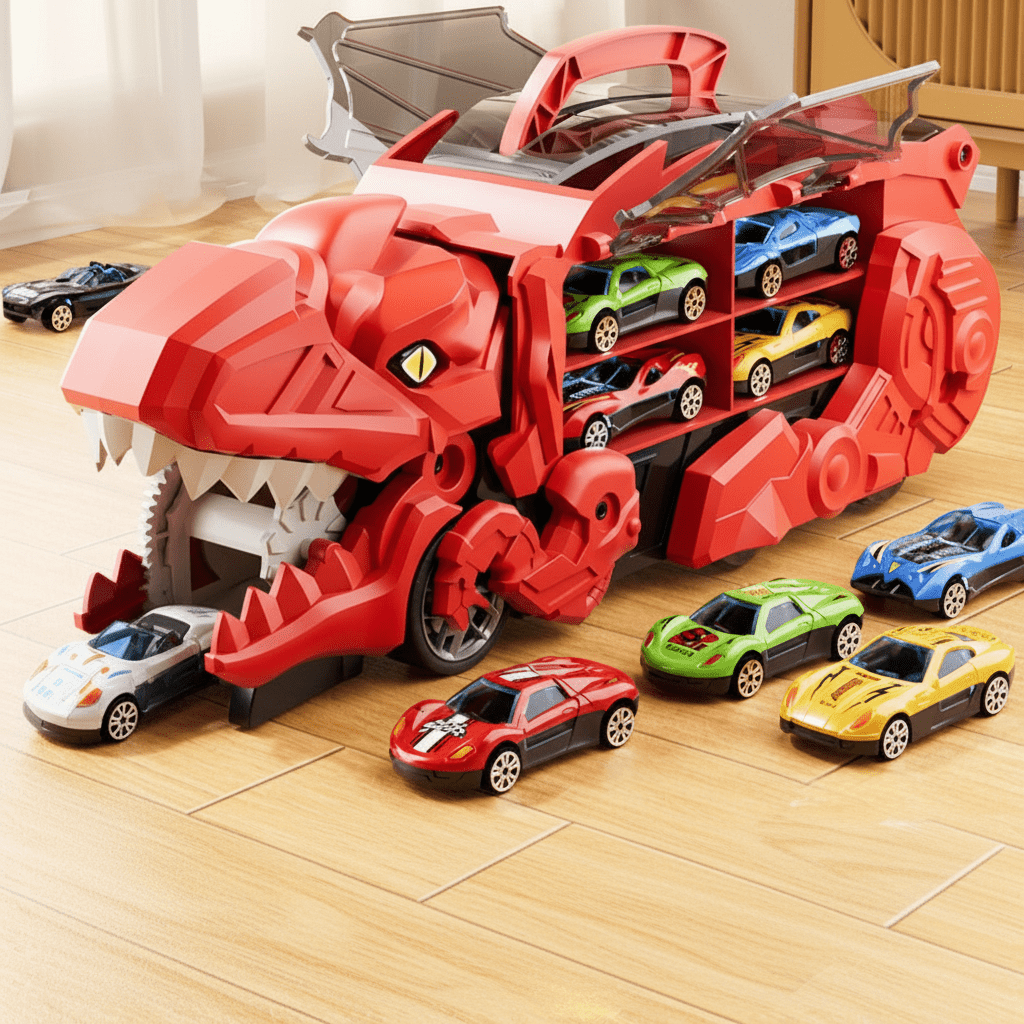Conjunto de Brinquedos de Dinossauros com Carros e Pistas de Corrida