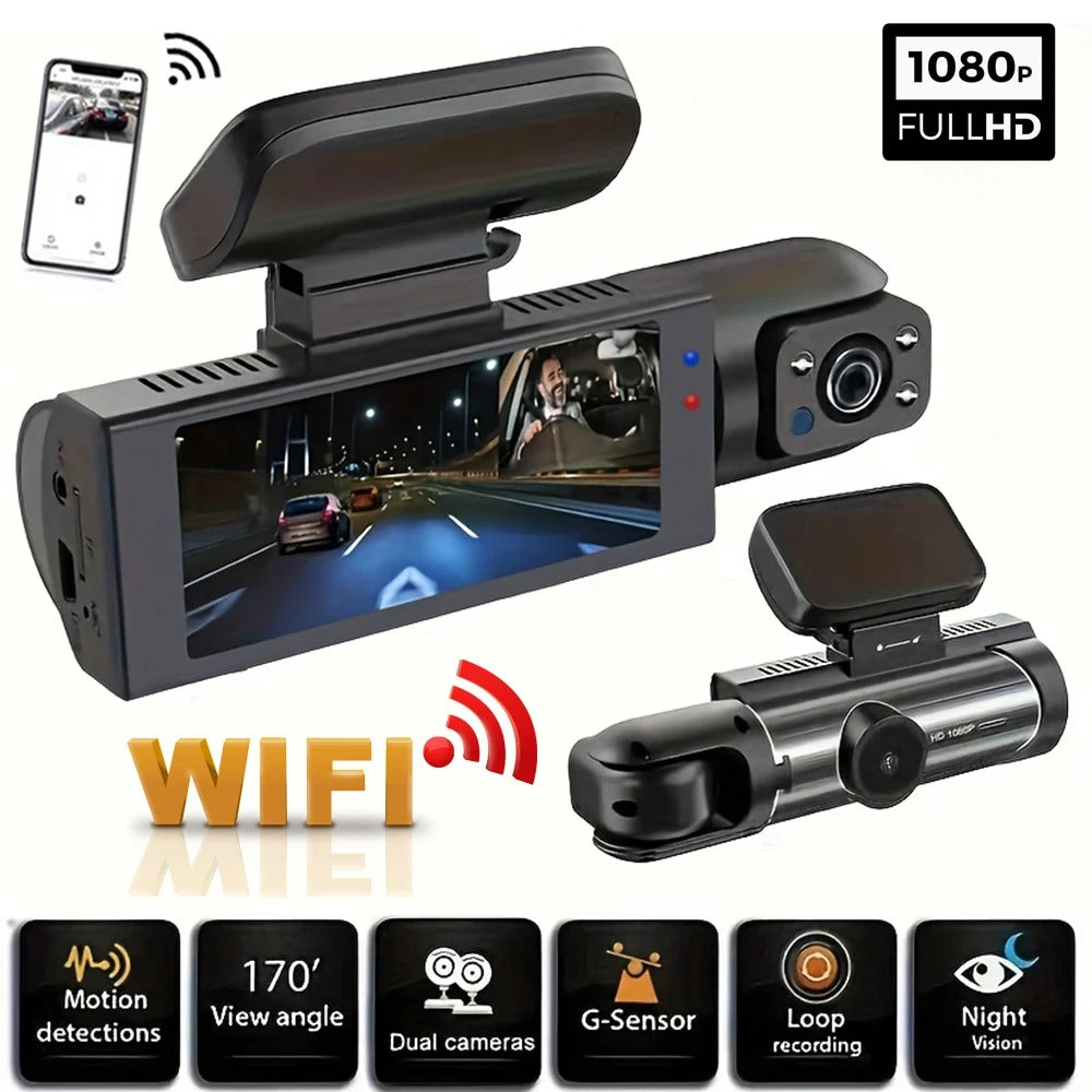 Caméra de tableau de bord WiFi 1080P avec double lentilles avant et cabine