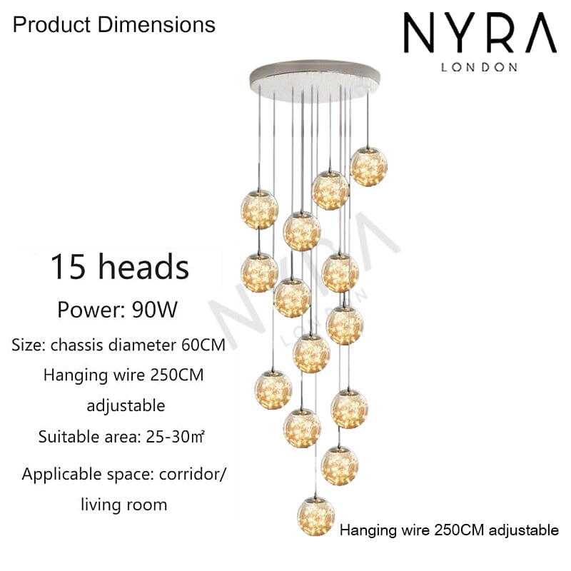 AstraLumen Glass Orb Staircase Chandelier Elevates Stairway Lighting