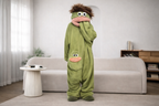 Monster Onesie Nattøjssæt med Overdimensioneret Kam og Matchende Tøfler