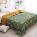 Colcha reversible de jacquard con hojas de ginkgo y ropa de cama de mezcla de algodón ecológico