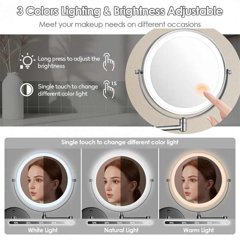 Espejo de Afeitar de Pared Recargable Luxa con Iluminación LED 1X 10X