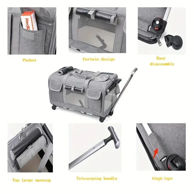 Travel System For Extra Large Pets, Portable With Detachable Trolley And Carrier
