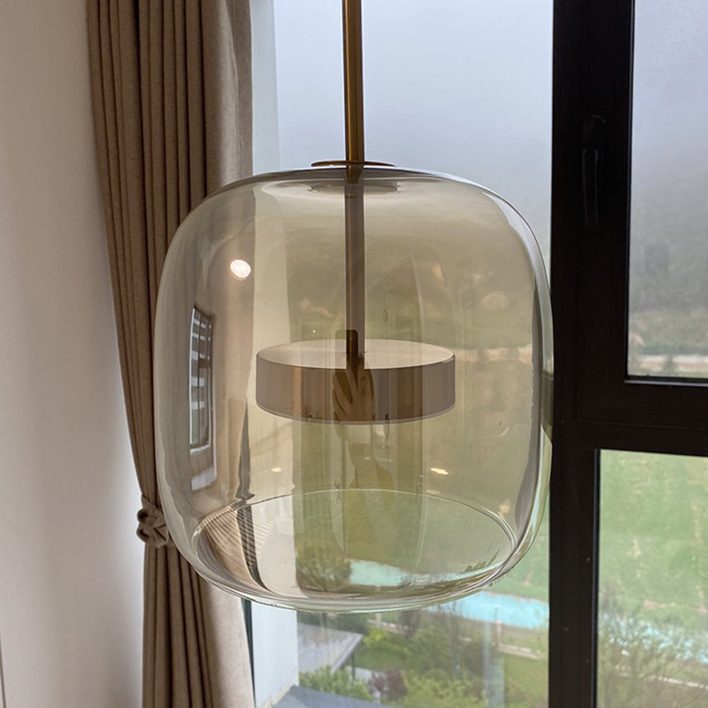 Solara Pendant Light Amber Glass With LED And Gold Metal