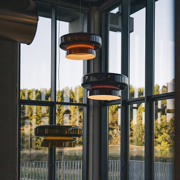 NovaLume modern pendellampa i blåsigt glas med dubbla volymer