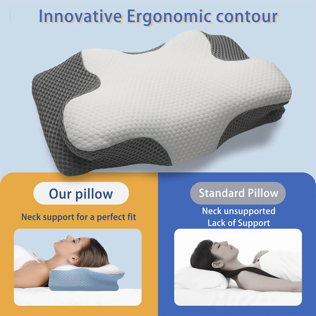 SomniCurve Ergonomic Memory Foam Neck Pillow With Cooling Cover