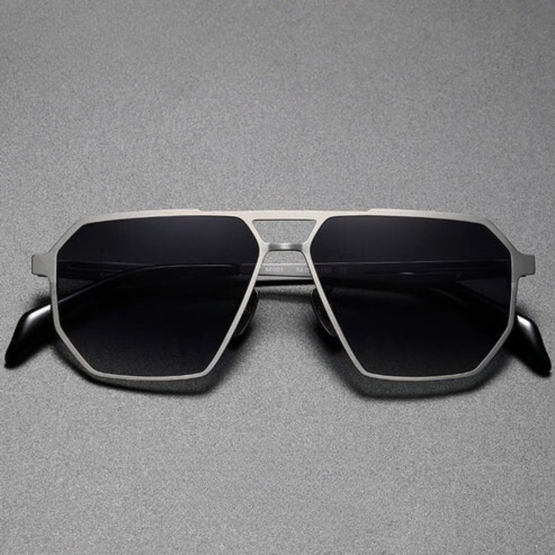 Cermin Mata Hitam Terpolarisasi UV400 LyraForge Gaya Aviator Titanium