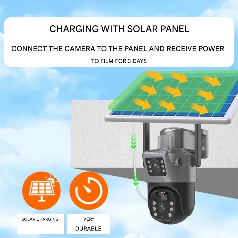 NovaGuard 4K Solar-Drahtlos-Überwachungskamera mit Dualobjektiven, 10-fachem Zoom, 4G oder WLAN
