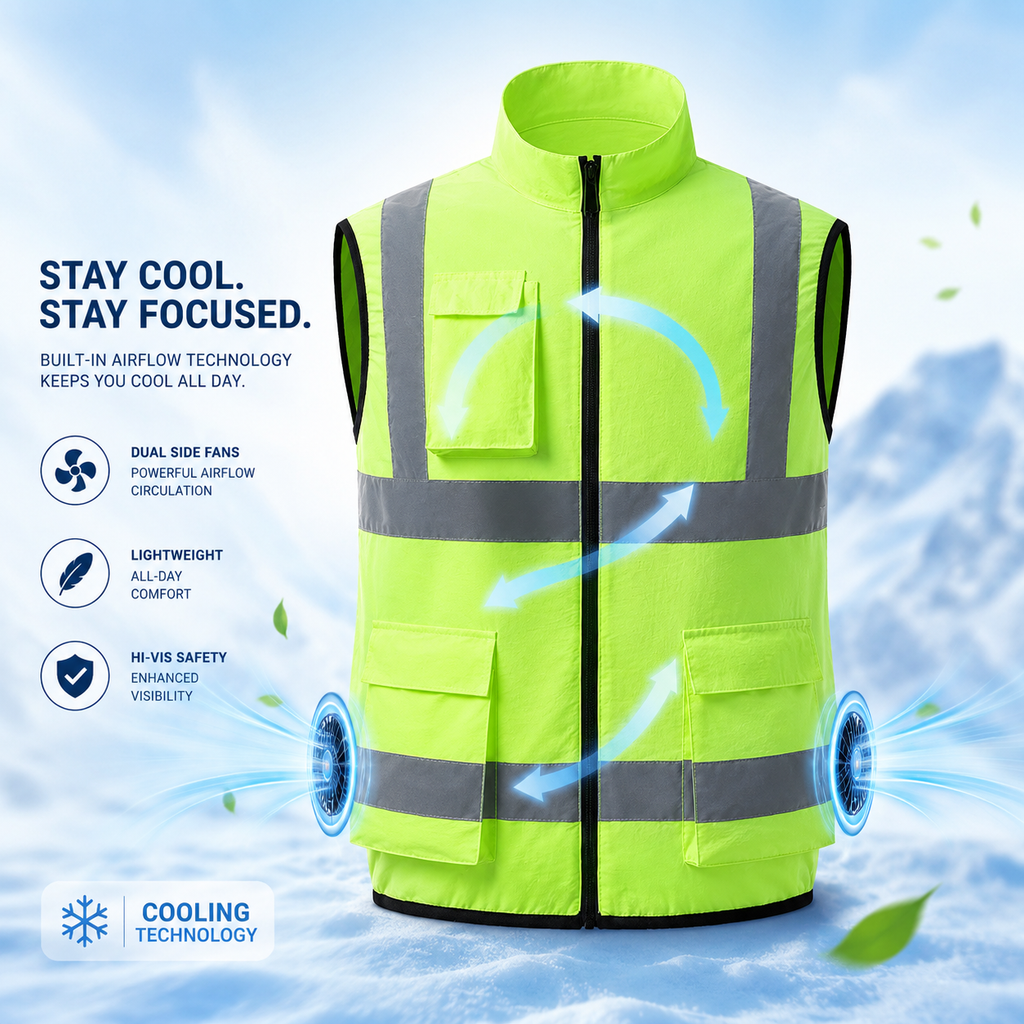 AirFlow Cooling Vest With Rechargeable Fan For Outdoor Work Construction And Travel
