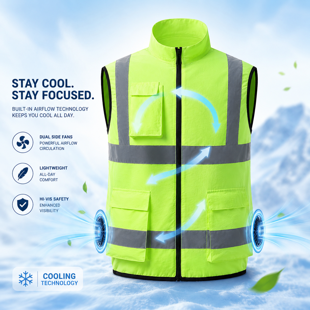 AirFlow Cooling Vest With Rechargeable Fan For Outdoor Work Construction And Travel