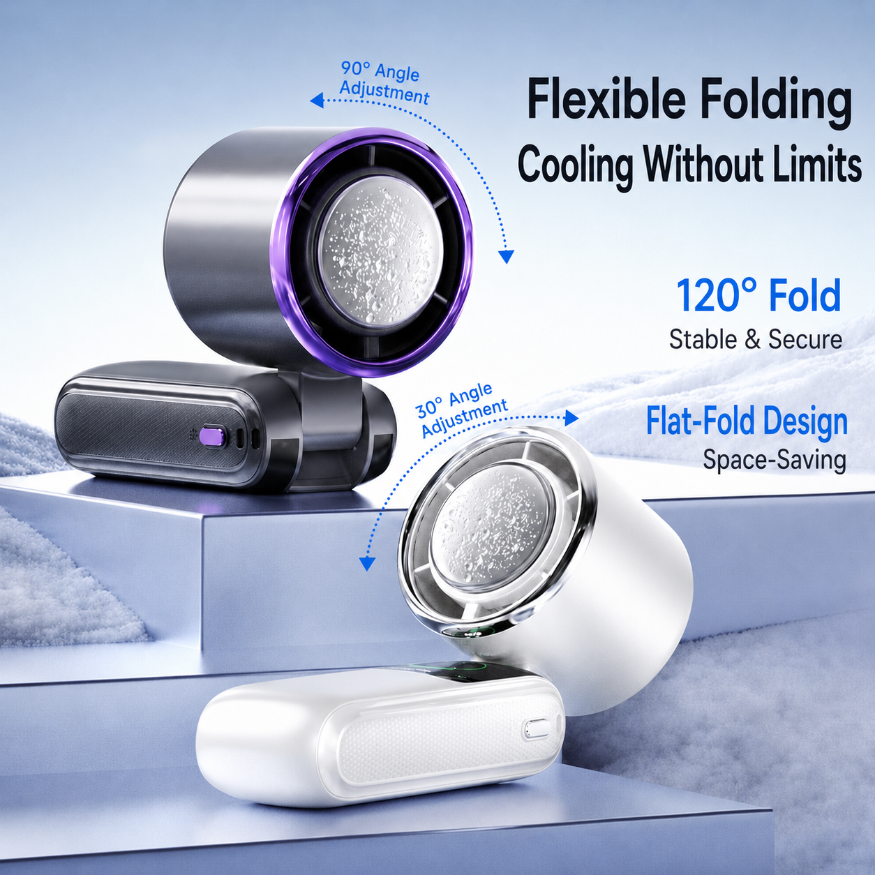Cool On The Go – Ventilateur pliable à main et à porter autour du cou avec plaque refroidissante TEC Ice-Cool