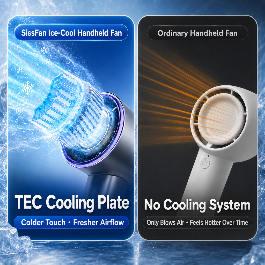 Cool On The Go – Ventilateur pliable à main et à porter autour du cou avec plaque refroidissante TEC Ice-Cool