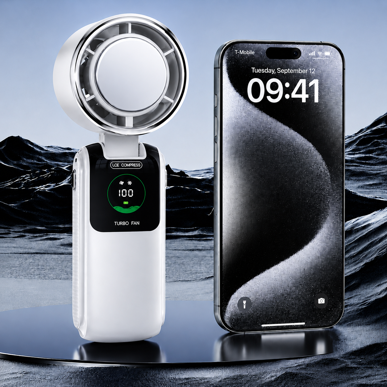 Cool On The Go – Ventilateur pliable à main et à porter autour du cou avec plaque refroidissante TEC Ice-Cool