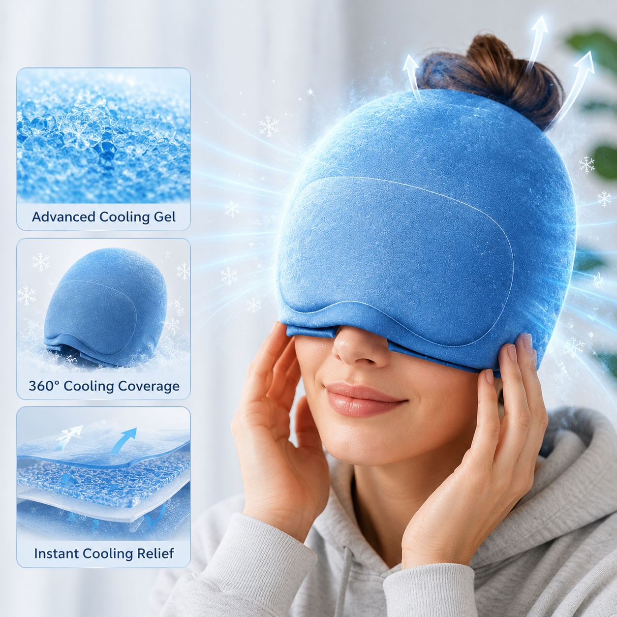 Ensemble masque oculaire en gel rafraîchissant et bonnet pour soulagement des migraines et du sommeil