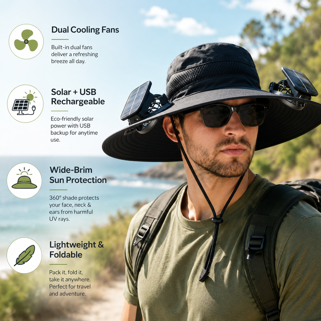 Rechargeable Dual Fan Cooling Hat For Outdoor Hiking Camping And Golf