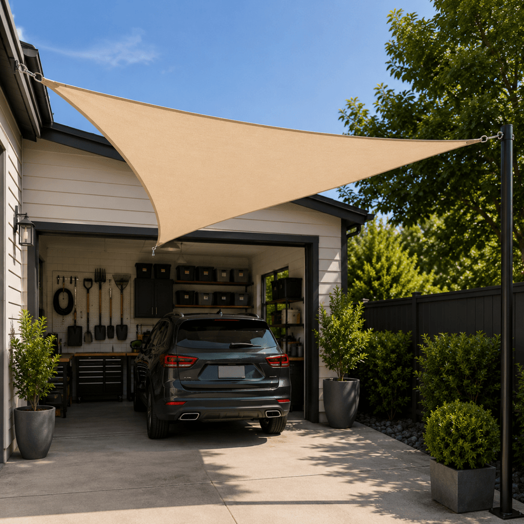 Triangular sun sail for garden and yard