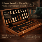 Tournament Board Included In A Wooden Chess Collection With Classic Pieces