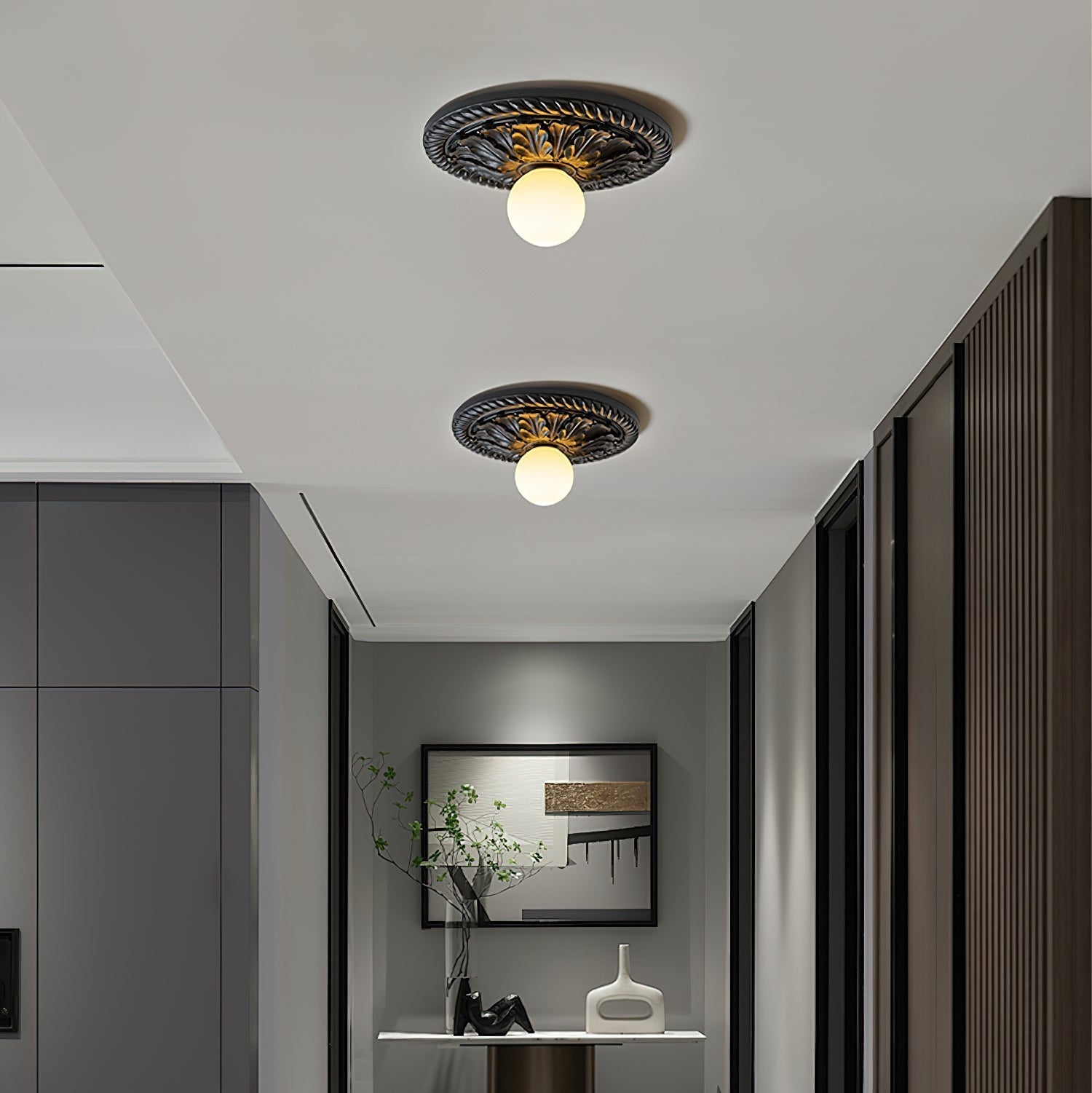 Aurelia Opal Globe Ceiling Light In Vintage Farmhouse Style