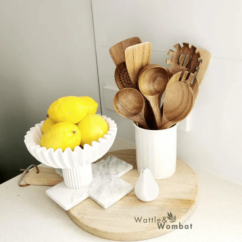 Conjunto de 9 Peças de Utensílios de Cozinha em Teca Natural