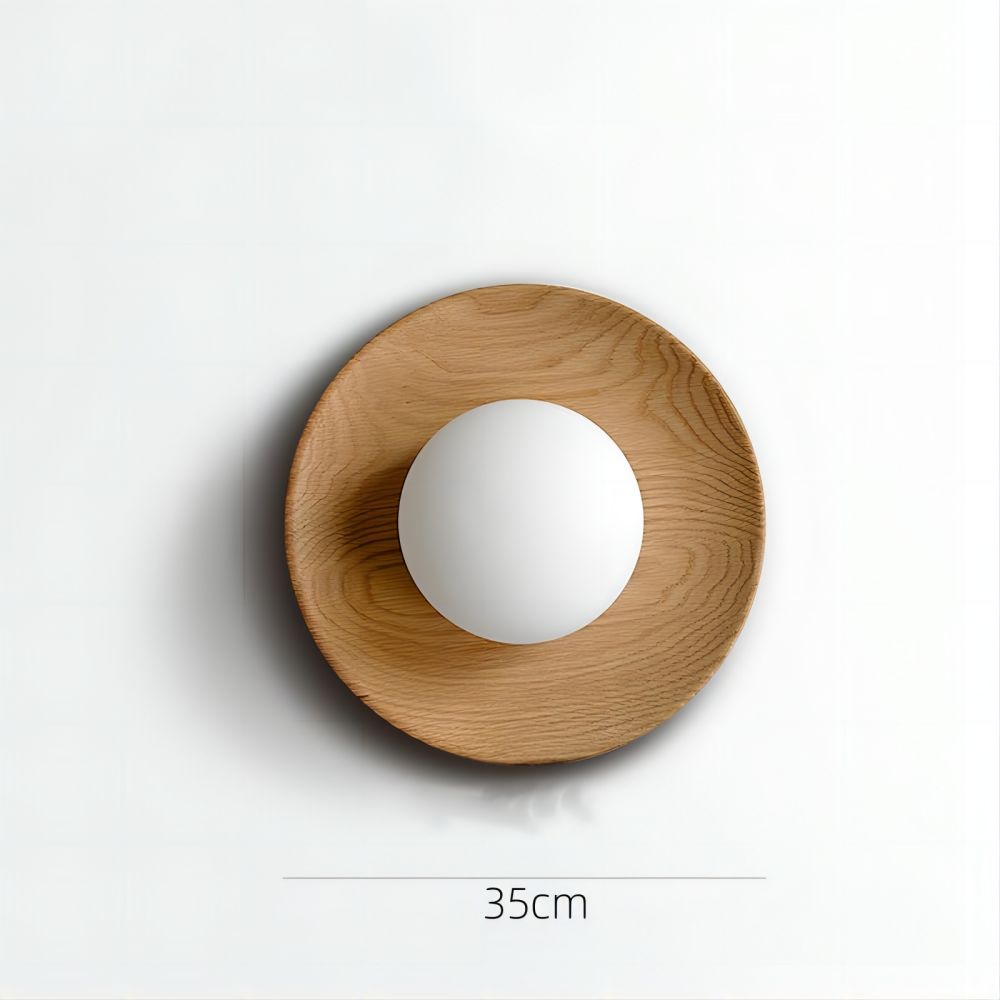 Aurelo hvidt træ væglampe med glasaccentfinish