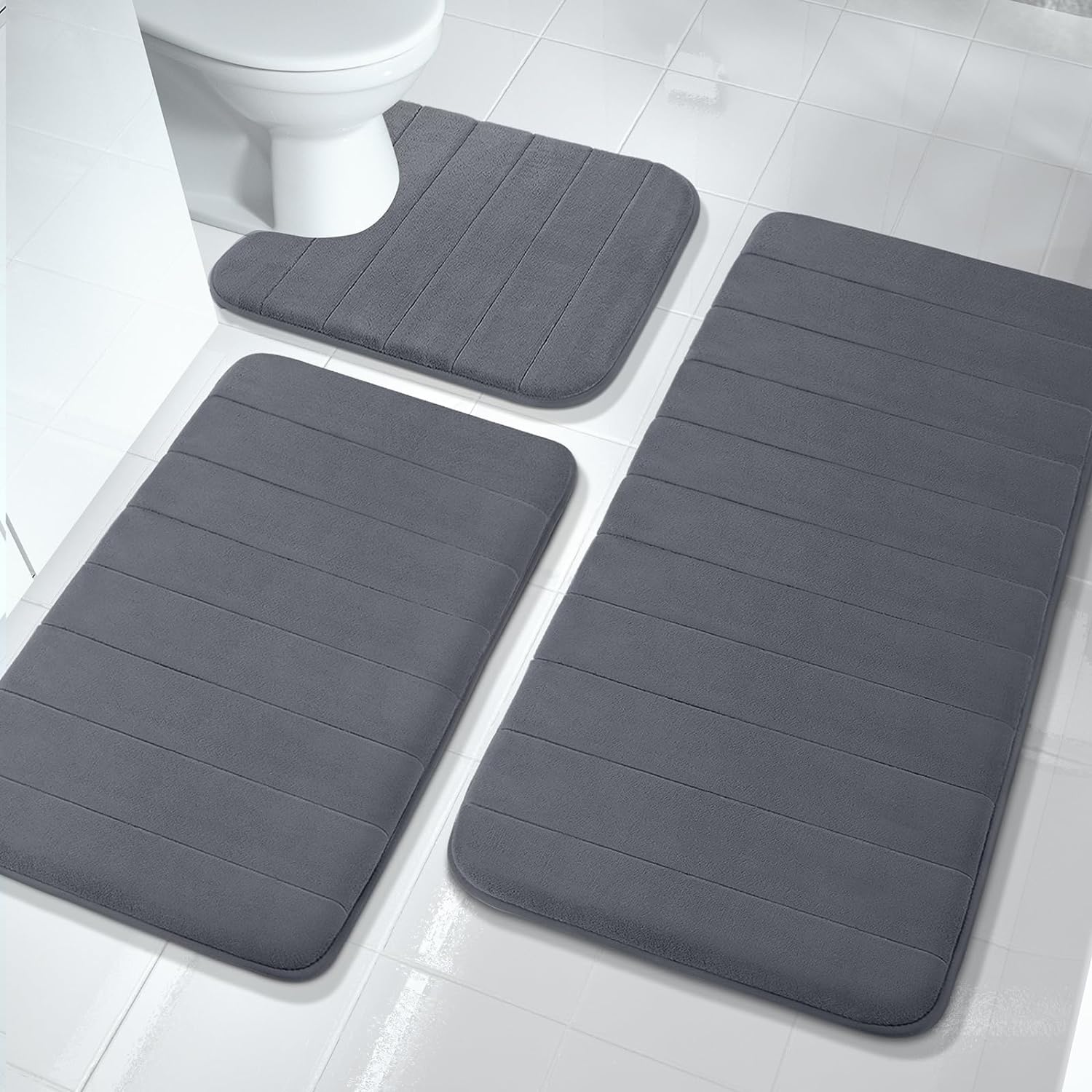 CloudStride 3 Piece Memory Foam Bath Mats Non Slip