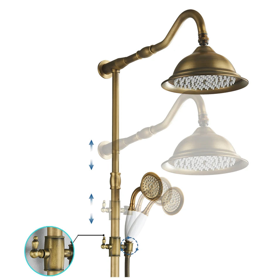 Installation de douche encastrée en laiton antique Marlen pour usage intérieur ou extérieur