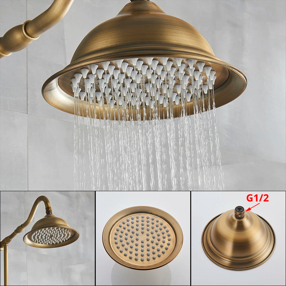 Installation de douche encastrée en laiton antique Marlen pour usage intérieur ou extérieur