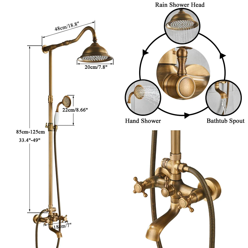Installation de douche encastrée en laiton antique Marlen pour usage intérieur ou extérieur