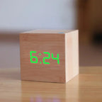 VerdiaCube Alarm Clock With Wooden Finish Shows Time, Date And Temperature