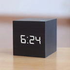 VerdiaCube Alarm Clock With Wooden Finish Shows Time, Date And Temperature