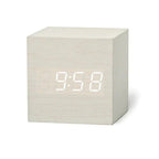 VerdiaCube Alarm Clock With Wooden Finish Shows Time, Date And Temperature