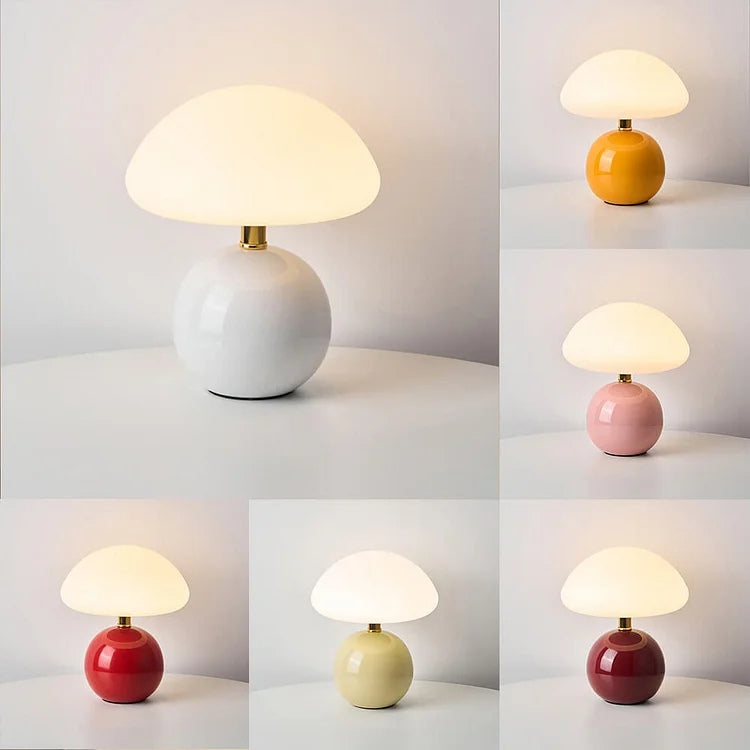 Lyvara Cream Ceramic Mushroom Lamp With PVC Bauhaus Style