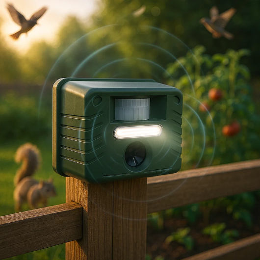 Dispozitiv solar anti-ciocănitoare cu tehnologie ultrasonică pentru grădini și terase