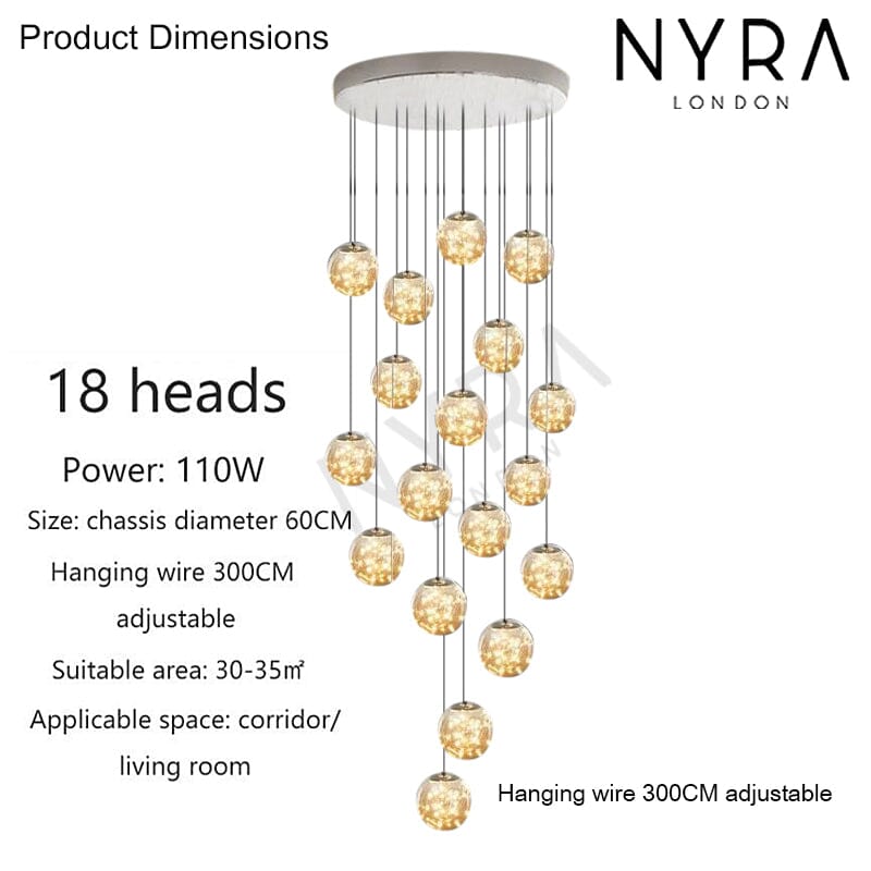 AstraLumen Glass Orb Staircase Chandelier Elevates Stairway Lighting