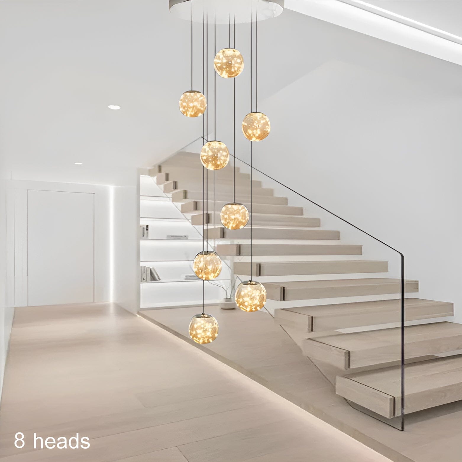 AstraLumen Glass Orb Staircase Chandelier Elevates Stairway Lighting