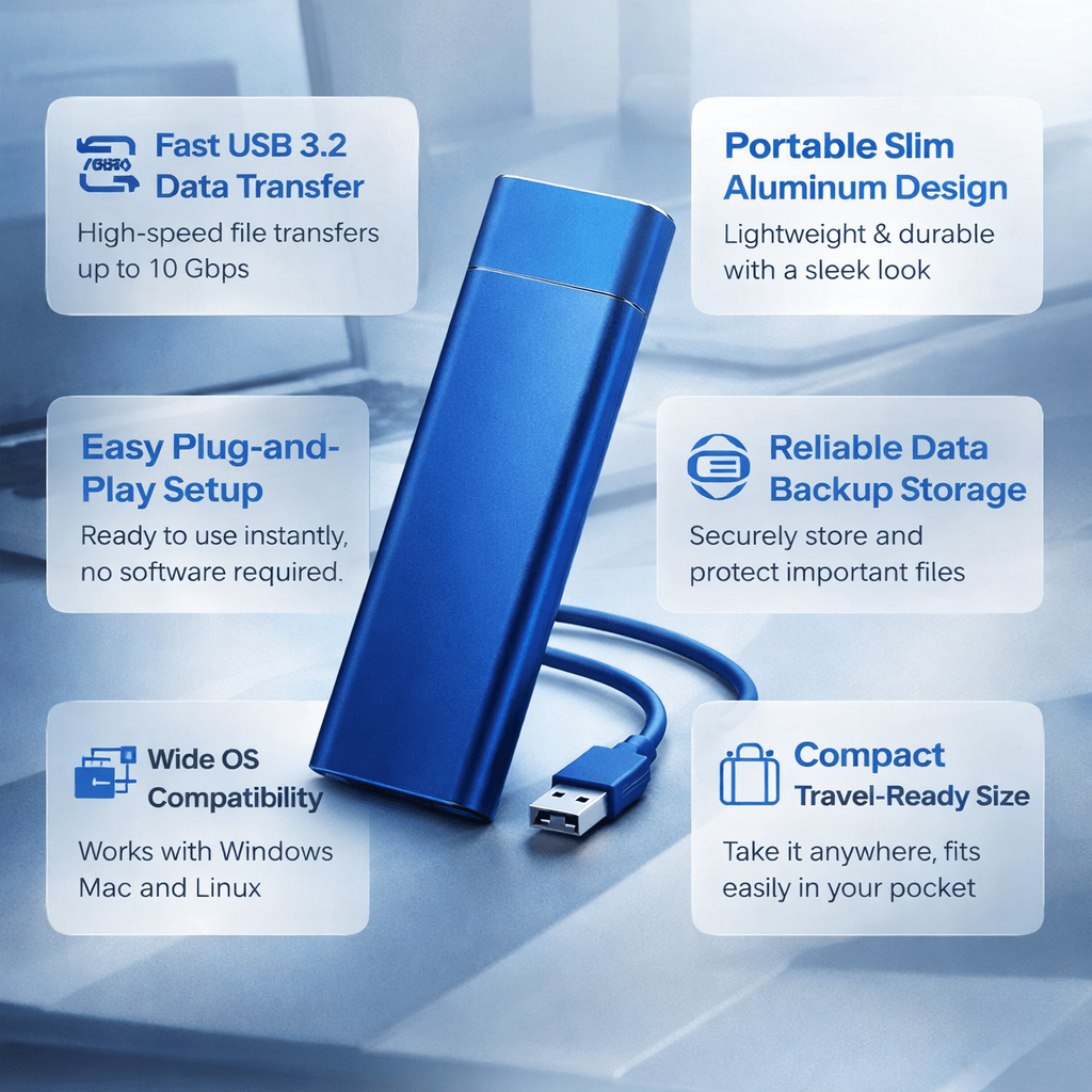 כונן USB קומפקטי לגיבוי מהיר של נתונים ואחסון קבצים