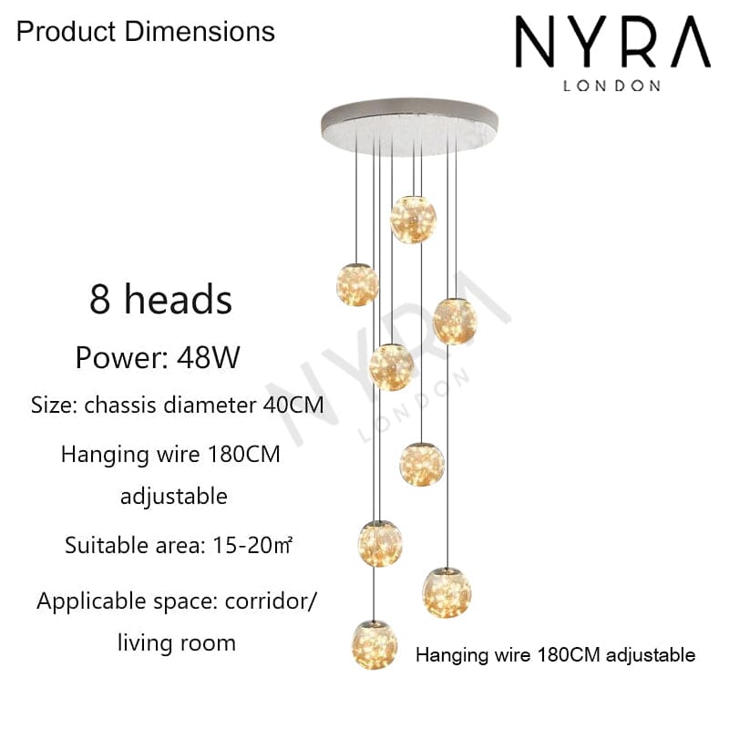 AstraLumen Glass Orb Staircase Chandelier Elevates Stairway Lighting