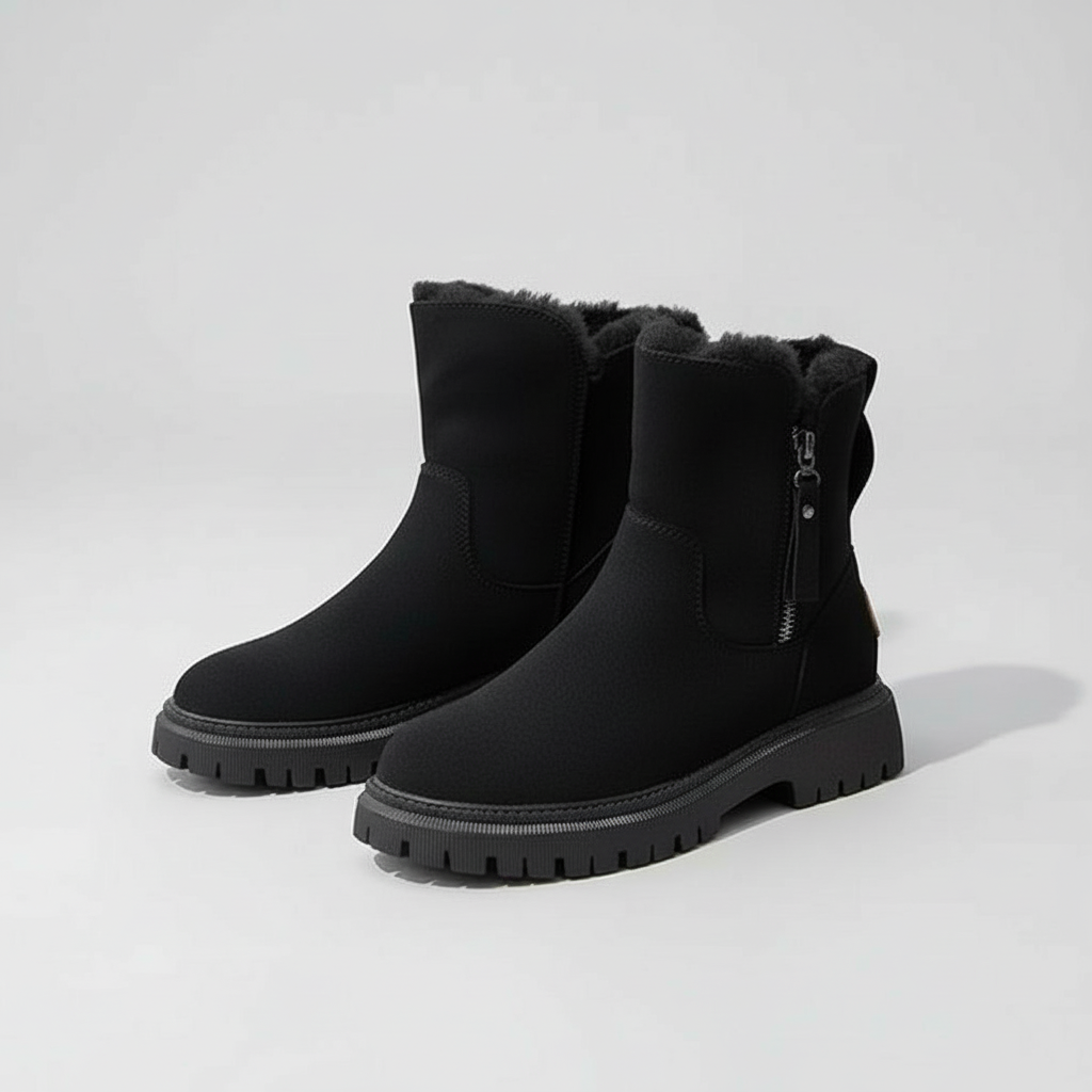 Warm Ladies Winter Boots – Mid-Calf Boots with Fur Lining and Non-Slip Sole