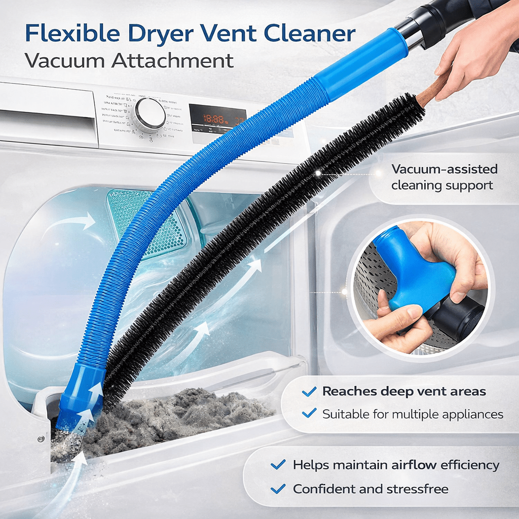 Accessoire d'aspirateur flexible pour nettoyage de conduit de sèche-linge contre les peluches