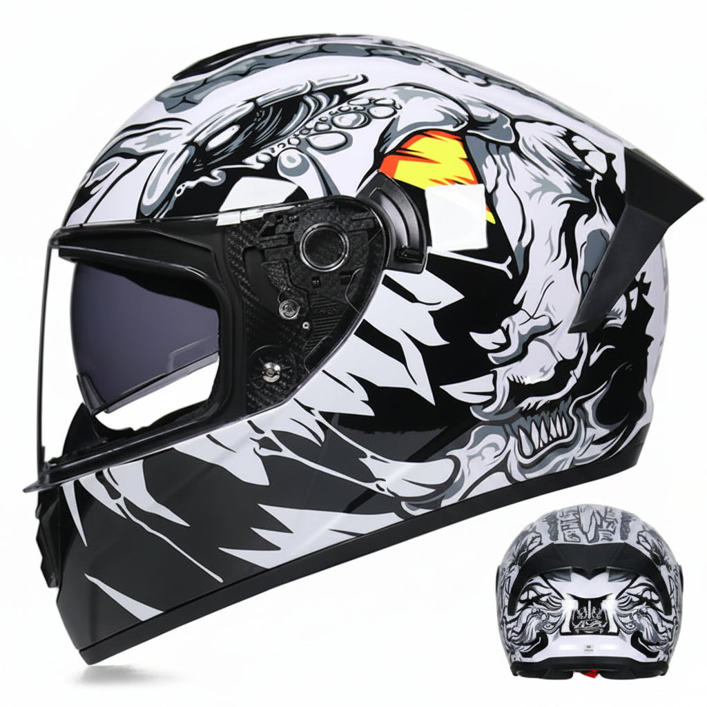 Full-Face Racing Motorcycle Helmet with Dual Visor