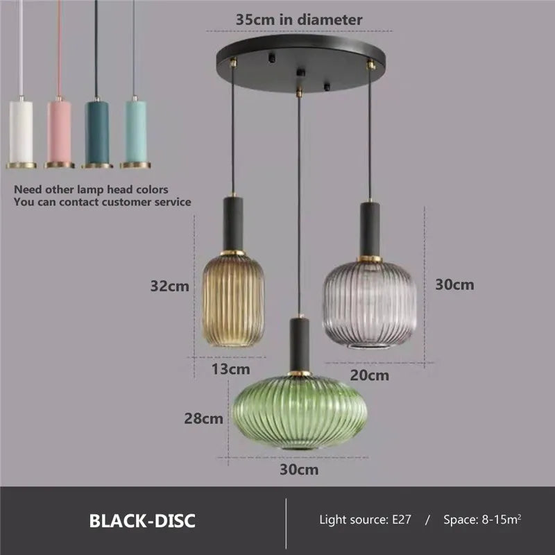 Lámpara colgante de vidrio vibrante con luz LED para salas de estar y dormitorios