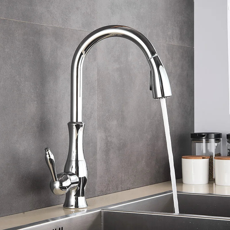 LumaGleam Gold Finish Kitchen Faucet Featuring A Pull-Out Sprayer